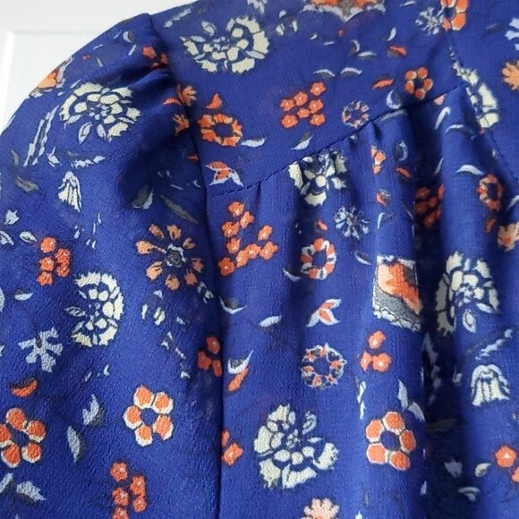 FOREVER 21 Blue floral dress boho cottage prairie puff sleeve ruffle large - Picture 9 of 10